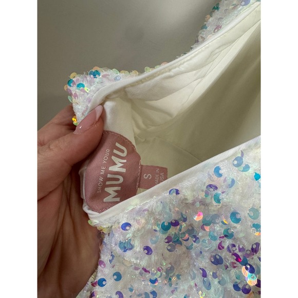Show Me Your Mumu Women White Iridescent Sequin Halter Jumpsuit Size S - Picture 6 of 10